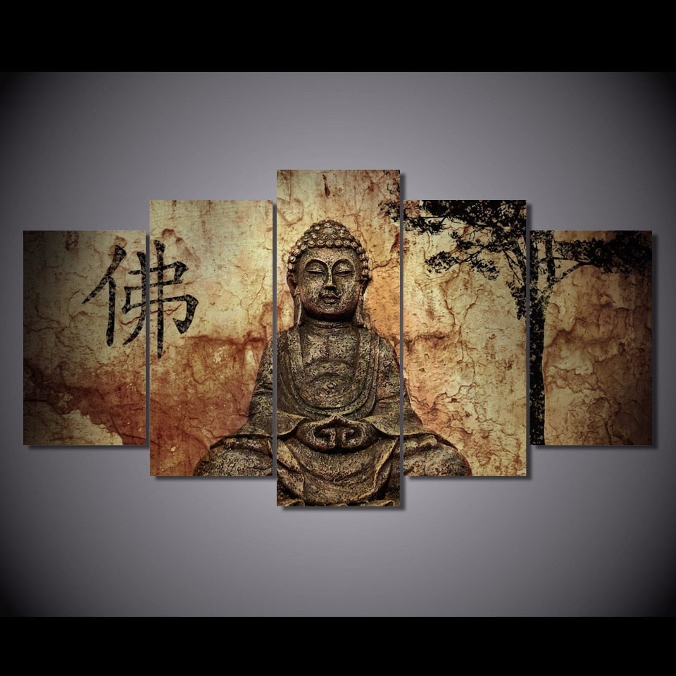 Zen Buddha 5 Piece Canvas Wall Art