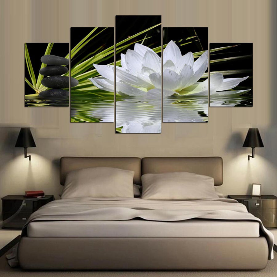 Lotus Flower Water Cobblestone 5 Piece Canvas Wall Art