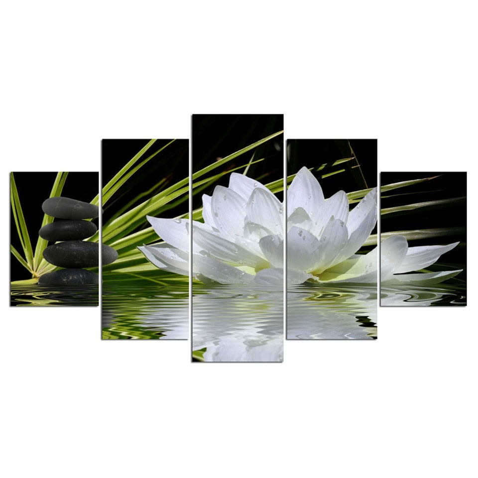 Lotus Flower Water Cobblestone 5 Piece Canvas Wall Art