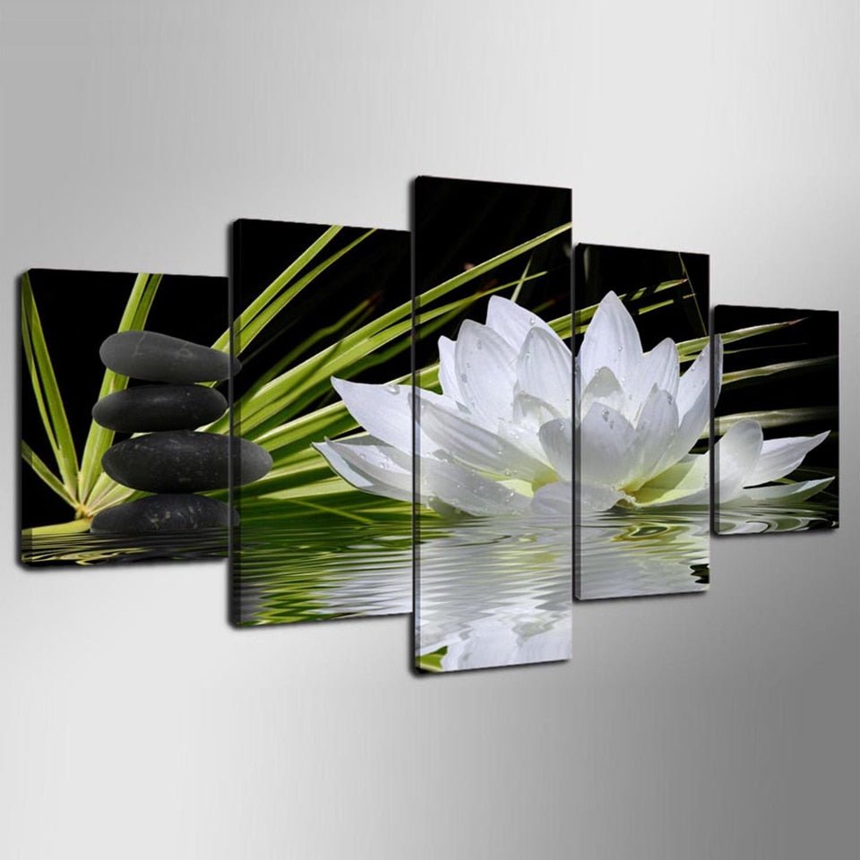 Lotus Flower Water Cobblestone 5 Piece Canvas Wall Art