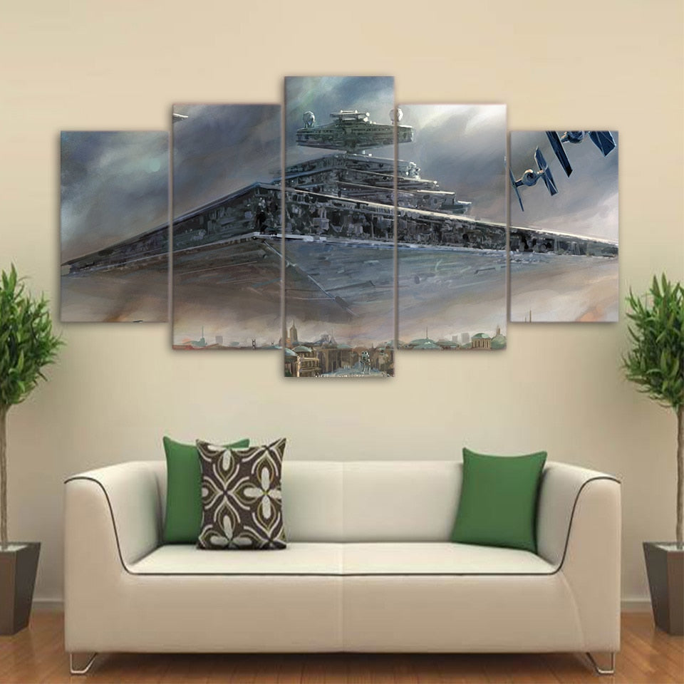 Star Wars Empire Mother Battle Ship Framed 5 Piece Canvas Wall Art