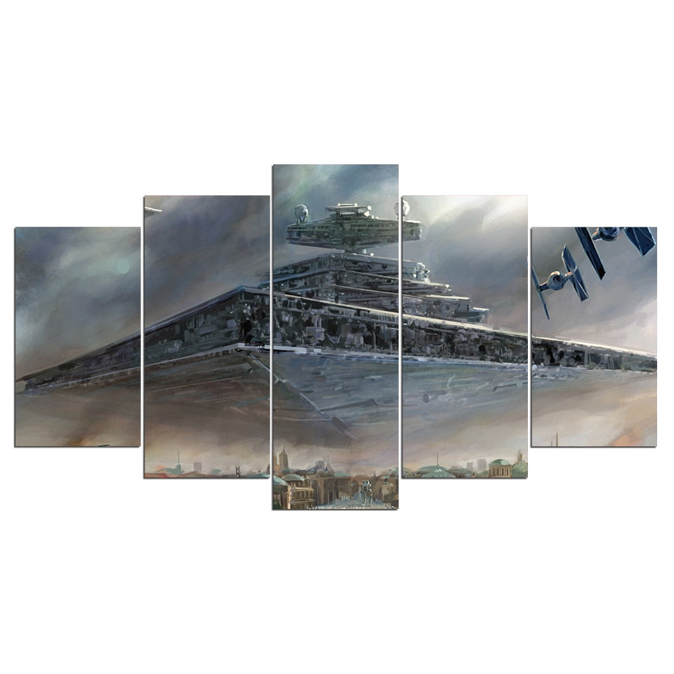 Star Wars Empire Mother Battle Ship Framed 5 Piece Canvas Wall Art