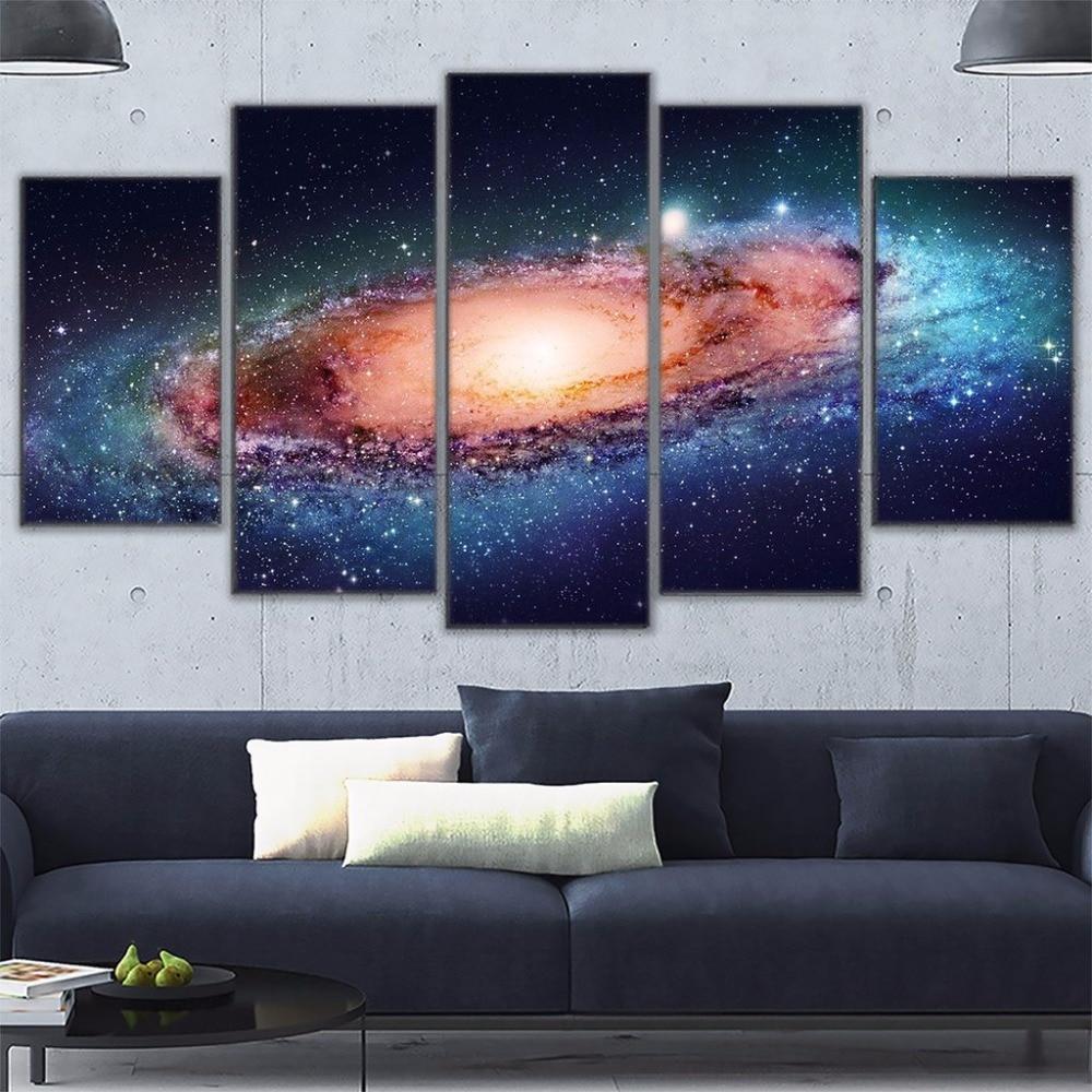 Outer Space Galaxy Stars & Universe Framed 5 Piece Canvas Wall Art