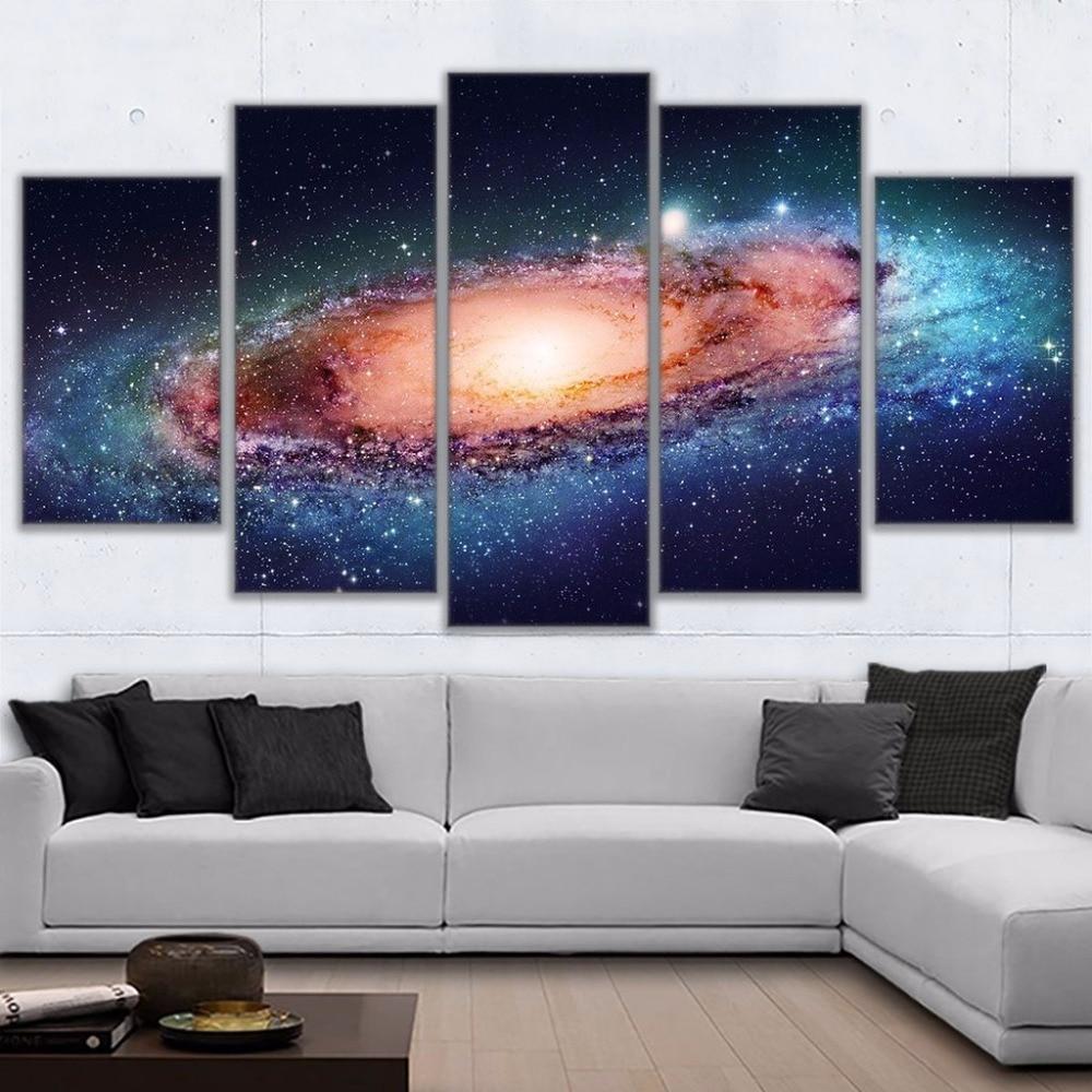 Outer Space Galaxy Stars & Universe Framed 5 Piece Canvas Wall Art