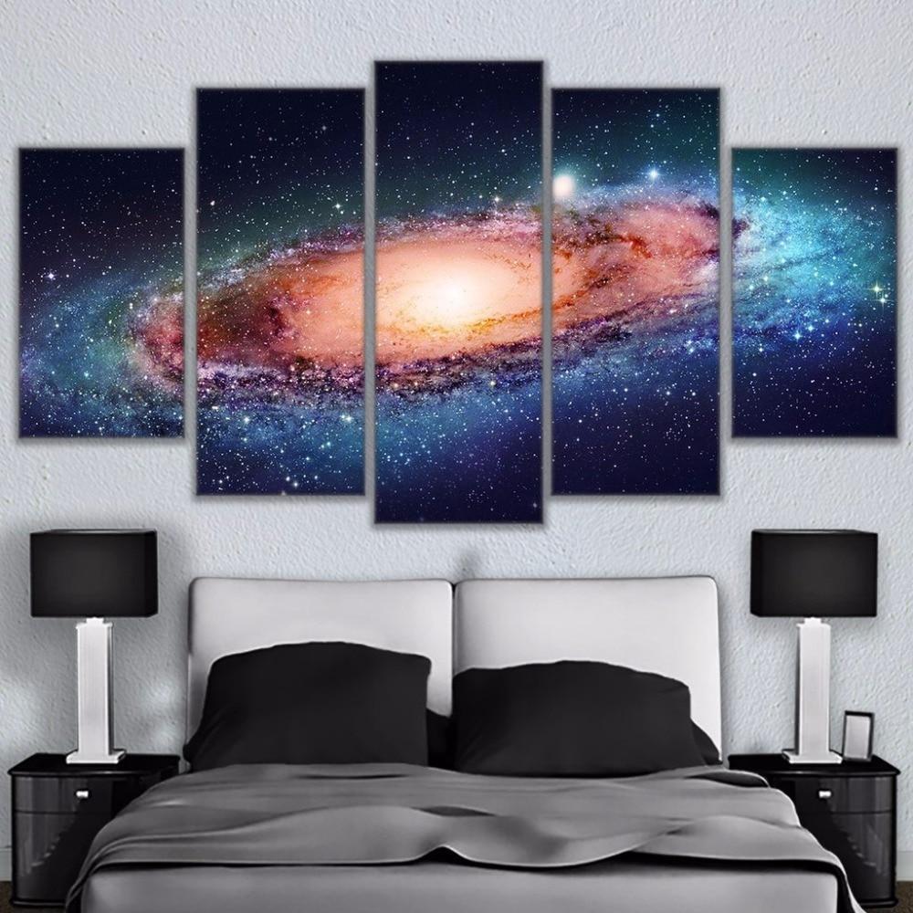 Outer Space Galaxy Stars & Universe Framed 5 Piece Canvas Wall Art
