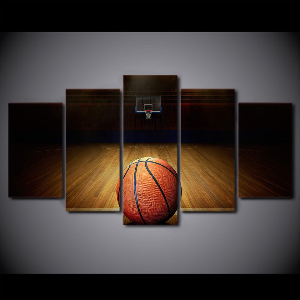 Basketball Sport Court & Net Framed 5 Piece Canvas Wall Art
