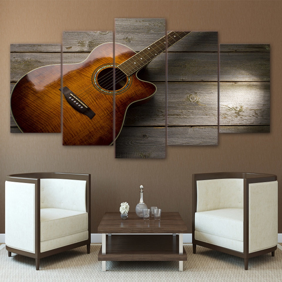 Guitar Musical Instrument Framed 5 Piece Canvas Wall Art