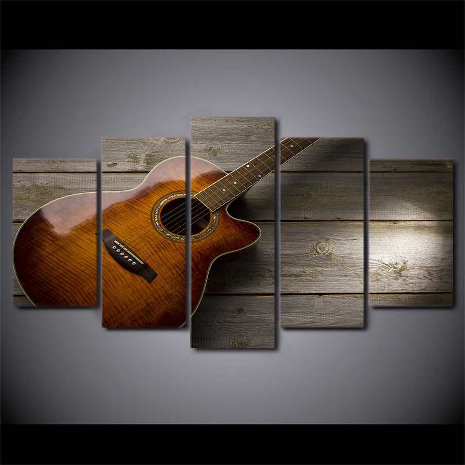 Guitar Musical Instrument Framed 5 Piece Canvas Wall Art