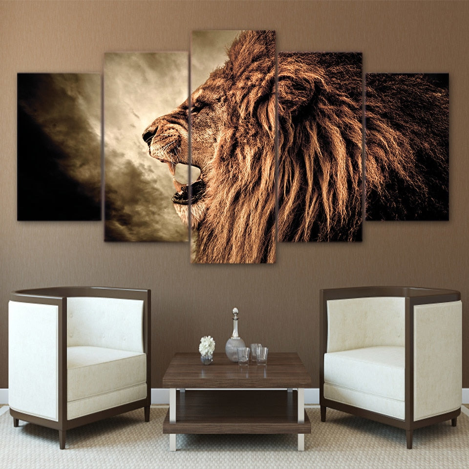 Lion Framed 5 Piece Canvas Wall Art