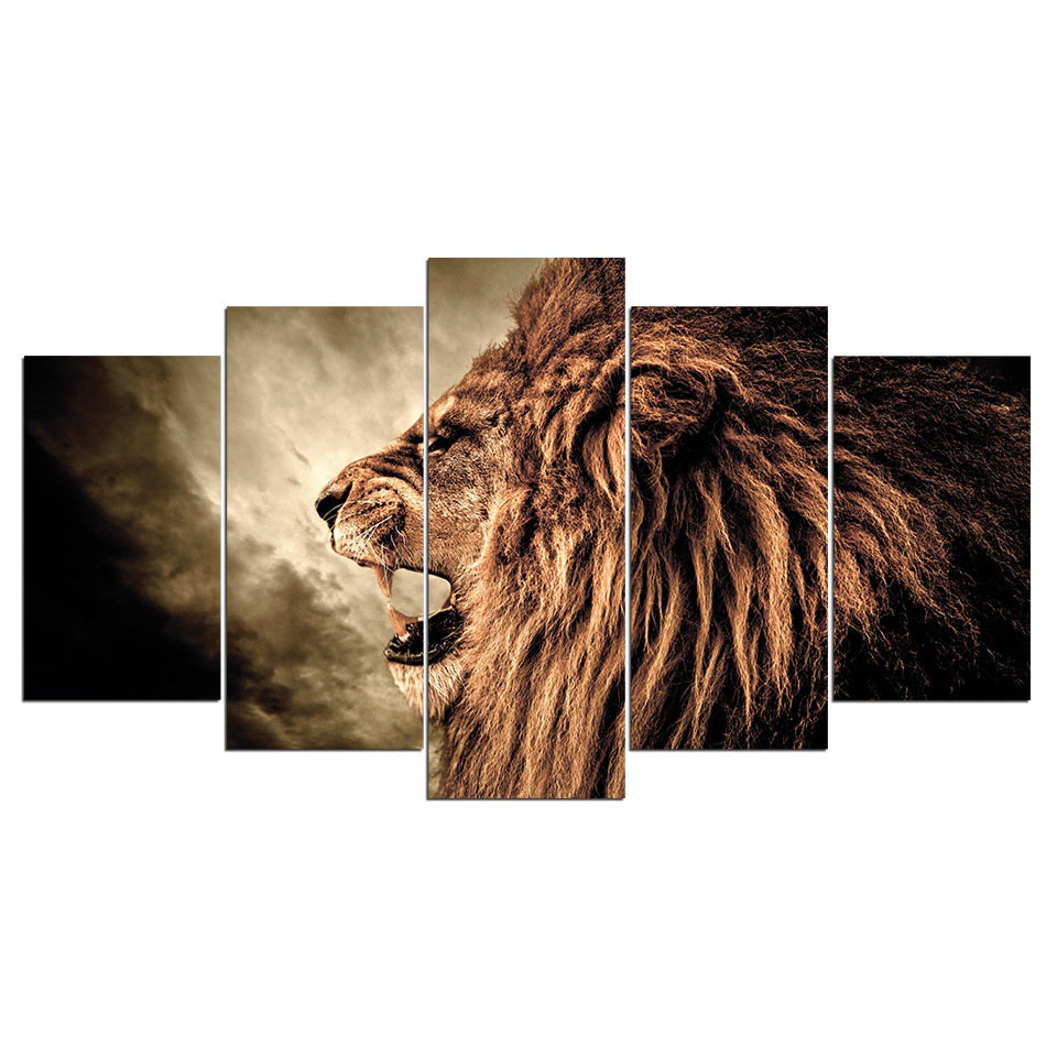 Lion Framed 5 Piece Canvas Wall Art