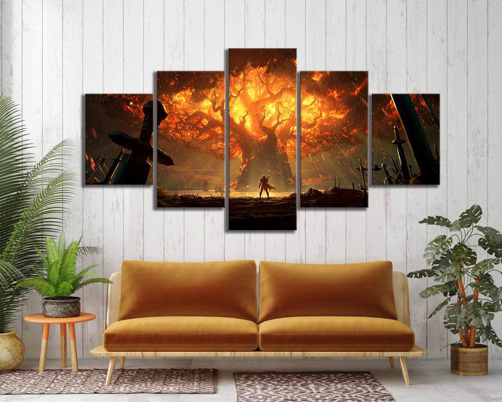 World of Warcraft Video Game Glowing Tree Framed 5 Piece Canvas Wall Art