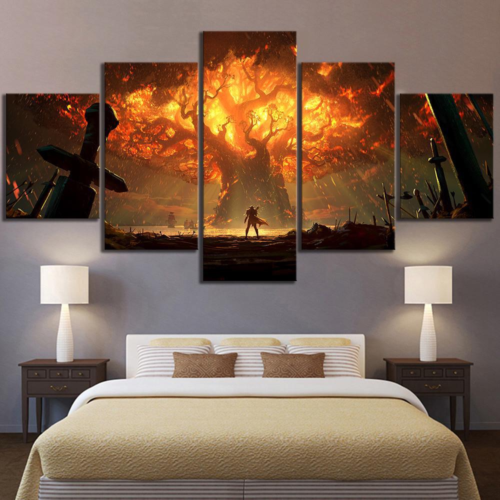 World of Warcraft Video Game Glowing Tree Framed 5 Piece Canvas Wall Art