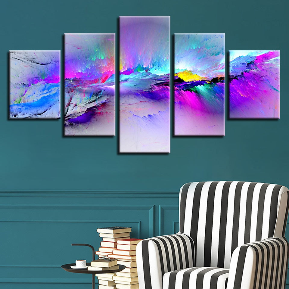 Colorful & Vibrant Modern Abstract Graffiti Framed 5 Piece Canvas Wall Art