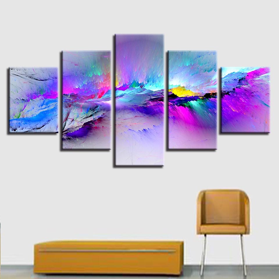 Colorful & Vibrant Modern Abstract Graffiti Framed 5 Piece Canvas Wall Art