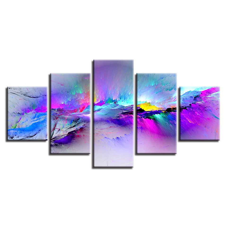 Colorful & Vibrant Modern Abstract Graffiti Framed 5 Piece Canvas Wall Art