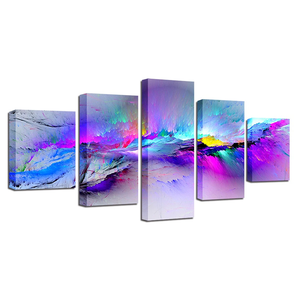 Colorful & Vibrant Modern Abstract Graffiti Framed 5 Piece Canvas Wall Art
