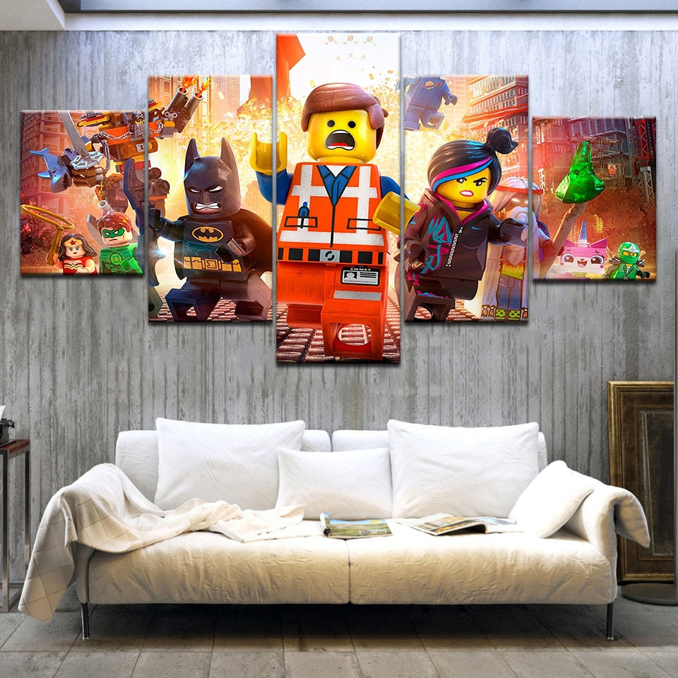 Kids Lego Movie Framed 5 Piece Canvas Wall Art