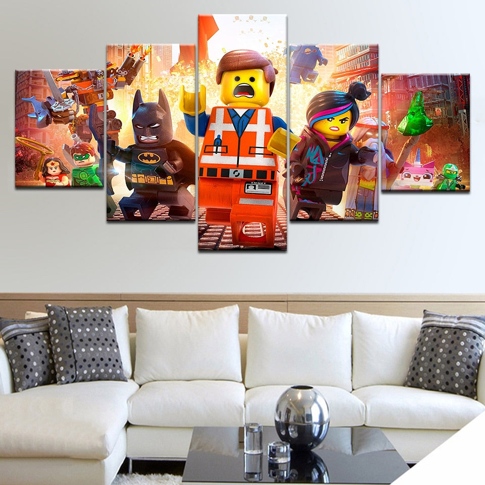 Kids Lego Movie Framed 5 Piece Canvas Wall Art