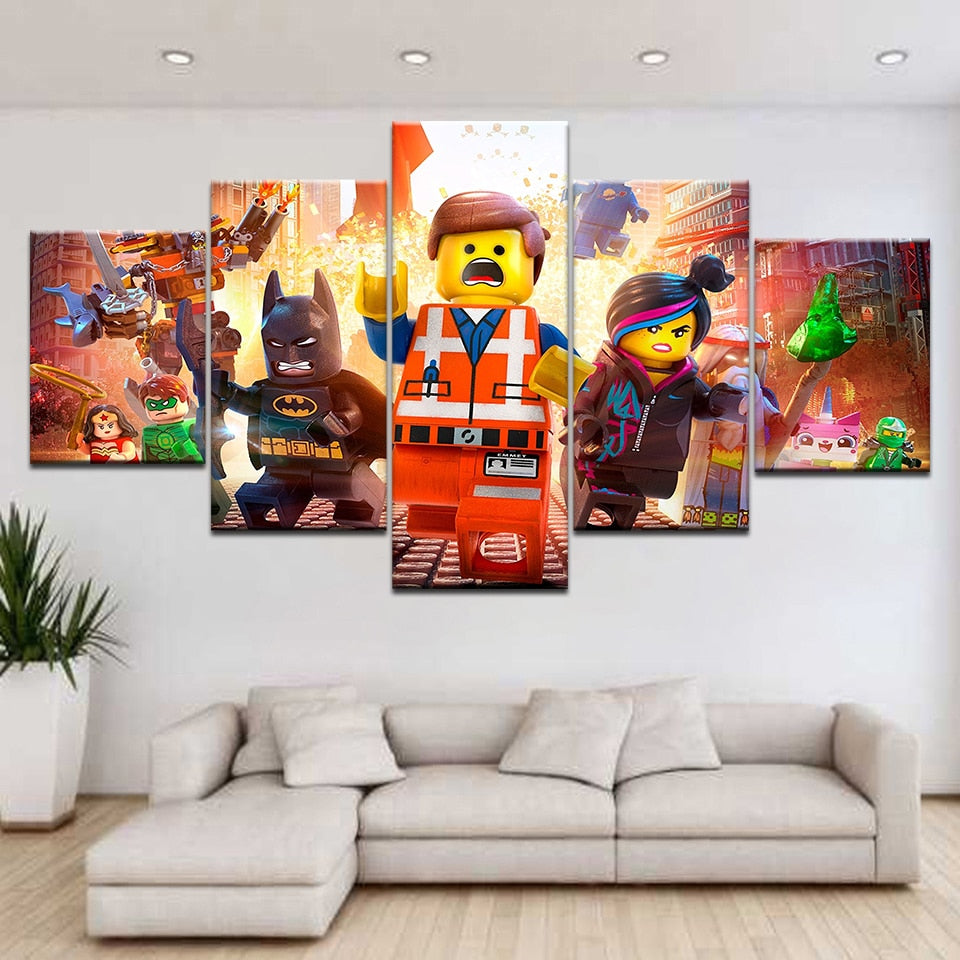 Kids Lego Movie Framed 5 Piece Canvas Wall Art