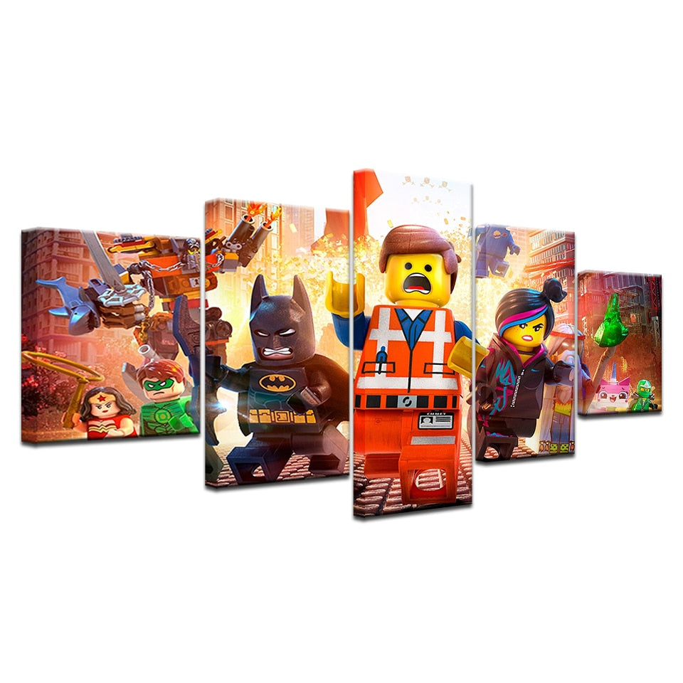 Kids Lego Movie Framed 5 Piece Canvas Wall Art