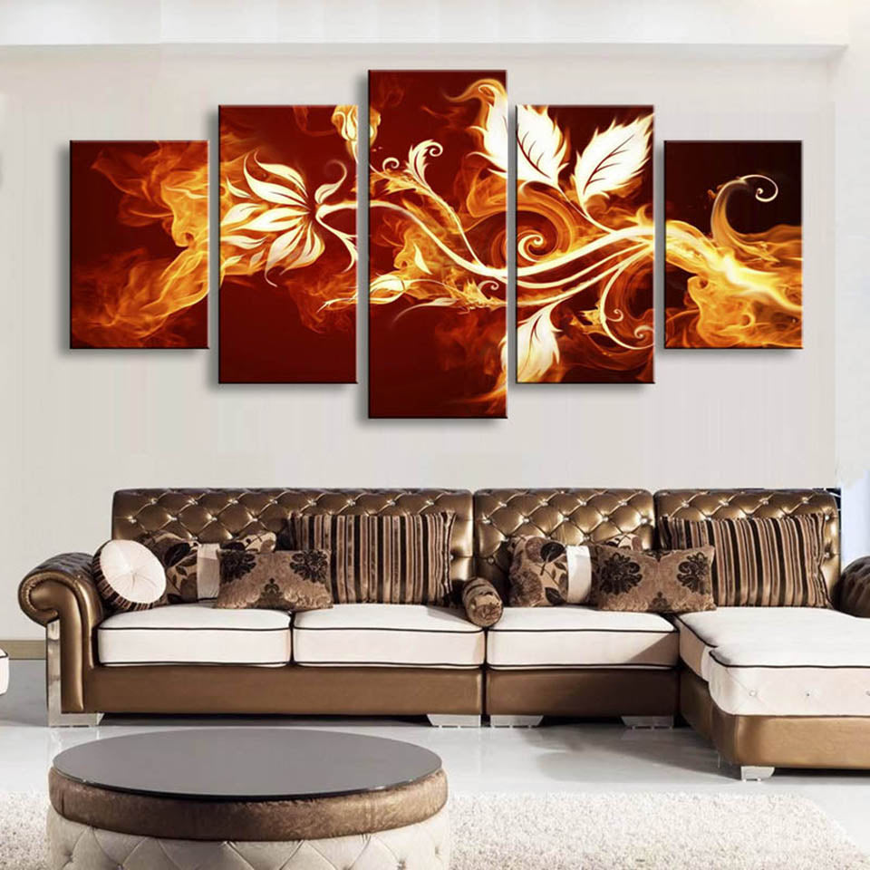 Fire Flowers Framed 5 Piece Canvas Wall Art