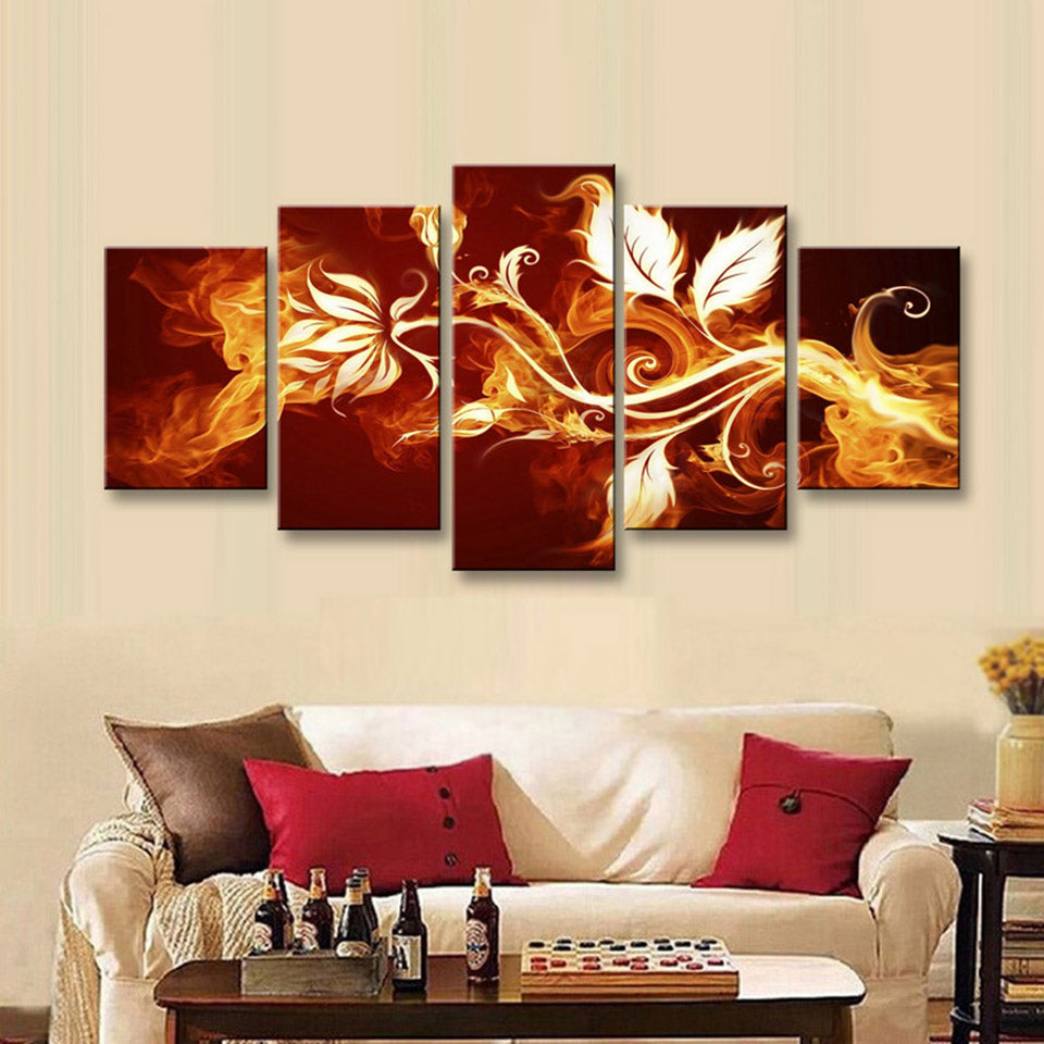 Fire Flowers Framed 5 Piece Canvas Wall Art