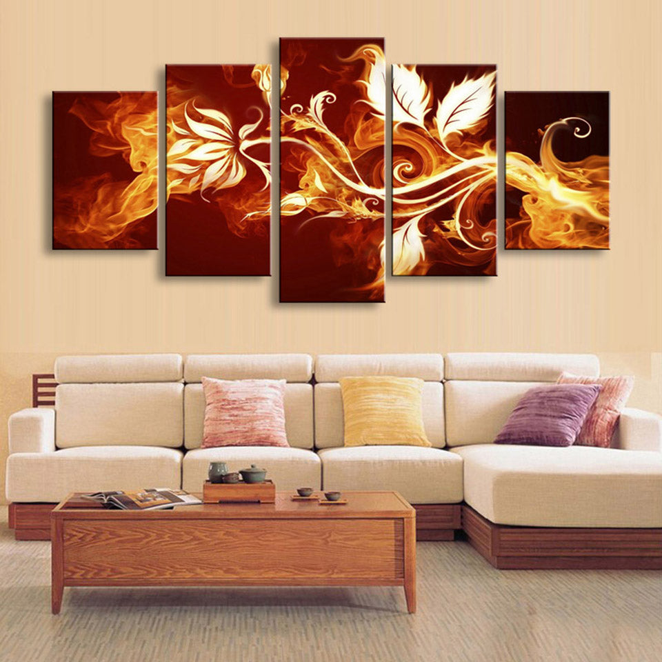 Fire Flowers Framed 5 Piece Canvas Wall Art