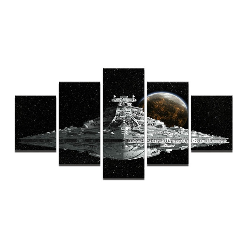 Star Wars Movie Empire Spaceship & Planet Framed 5 Piece Canvas Wall Art