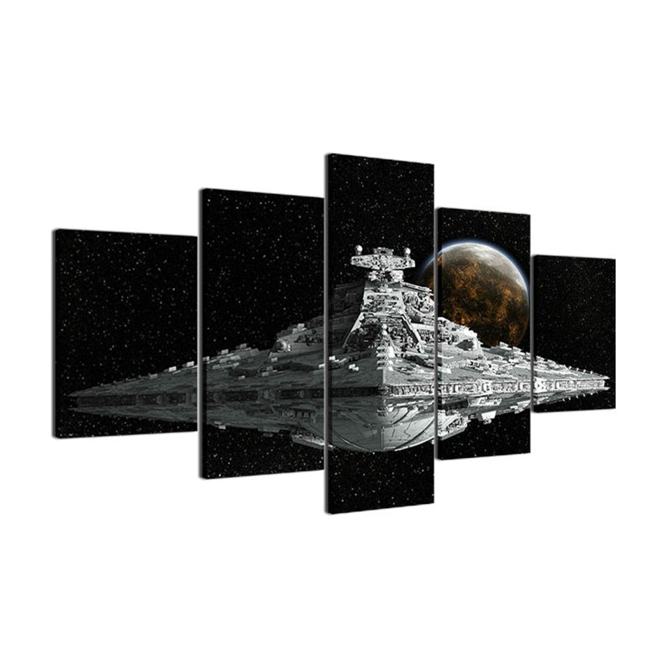 Star Wars Movie Empire Spaceship & Planet Framed 5 Piece Canvas Wall Art