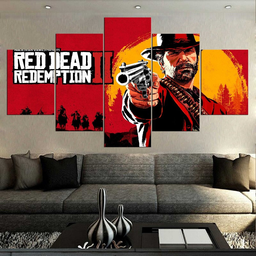 Red Redemption Western Video Game 5 Piece Canvas Wall Art