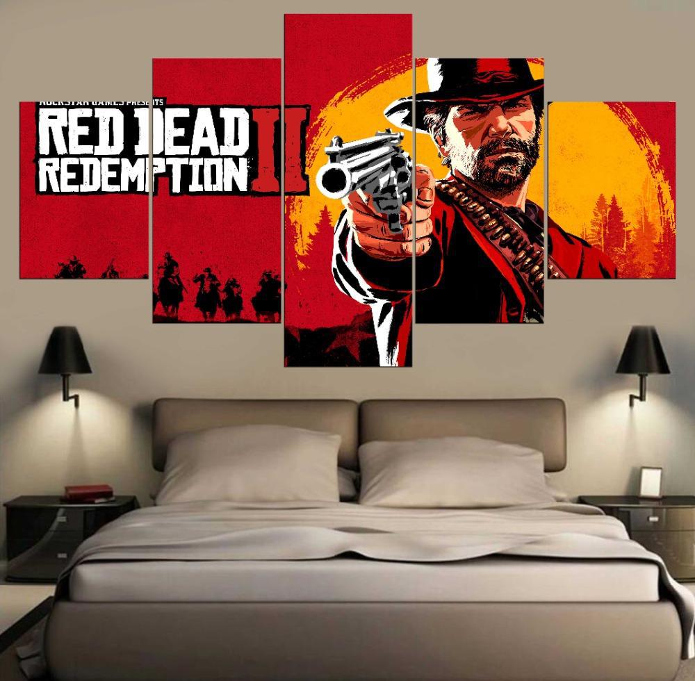 Red Redemption Western Video Game 5 Piece Canvas Wall Art