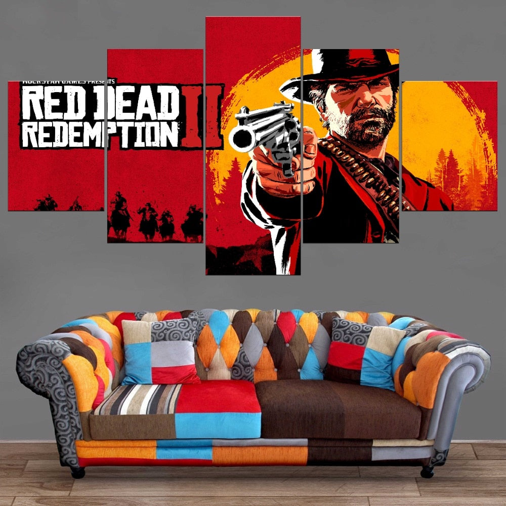 Red Redemption Western Video Game 5 Piece Canvas Wall Art