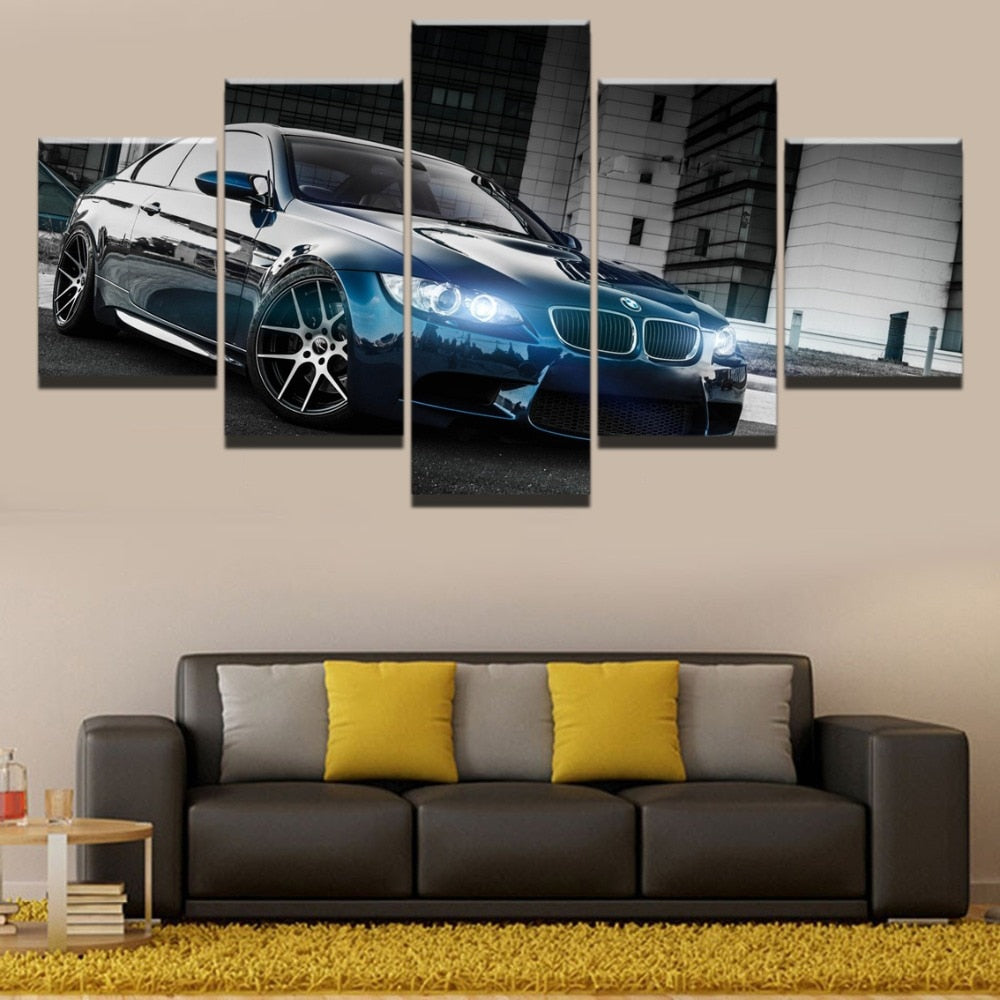 BMW M3 Black Sport Car Framed 5 Piece Canvas Wall Art