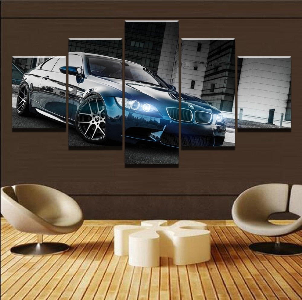 BMW M3 Black Sport Car Framed 5 Piece Canvas Wall Art