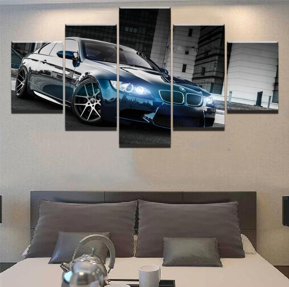 BMW M3 Black Sport Car Framed 5 Piece Canvas Wall Art