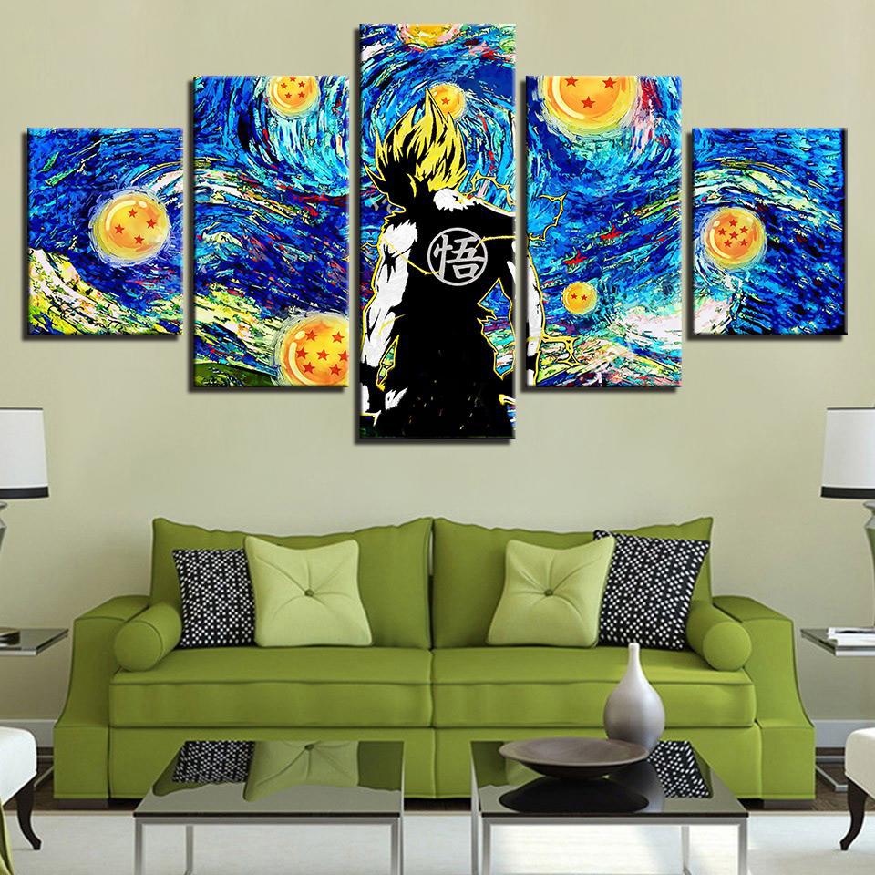 Dragon Ball Z Cartoon Framed 5 Piece Canvas Wall Art