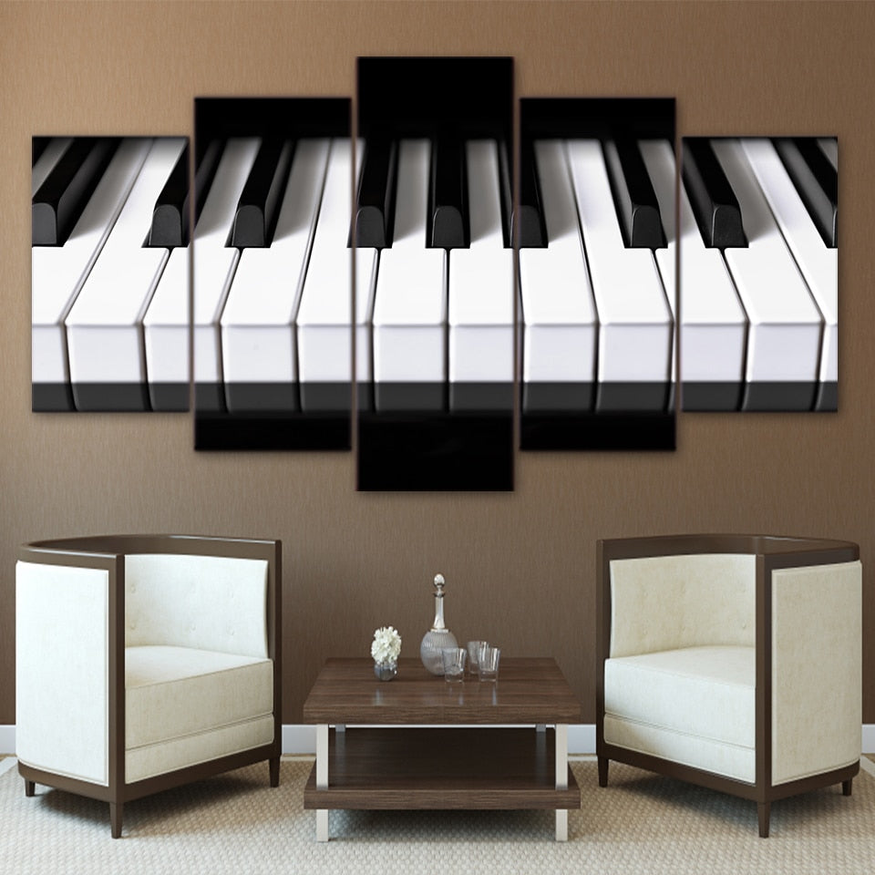 Piano Keys Music Framed 5 Piece Canvas Wall Art