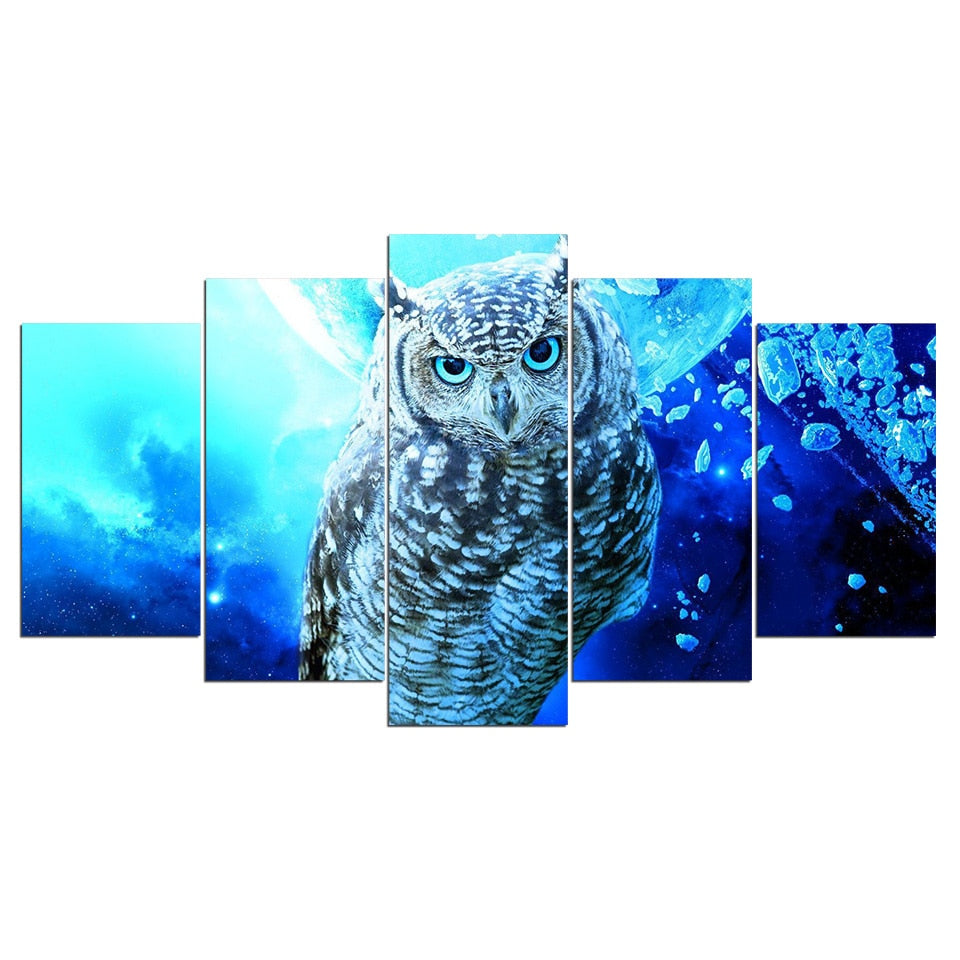 Blue Owl Framed 5 Piece Canvas Wall Art