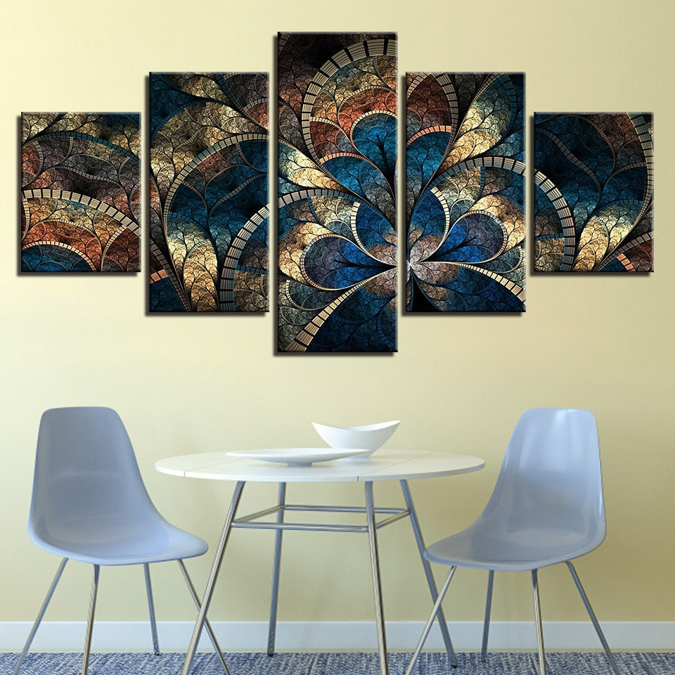 Cool Abstract Flower Painting 5 Piece Canvas Wall Art