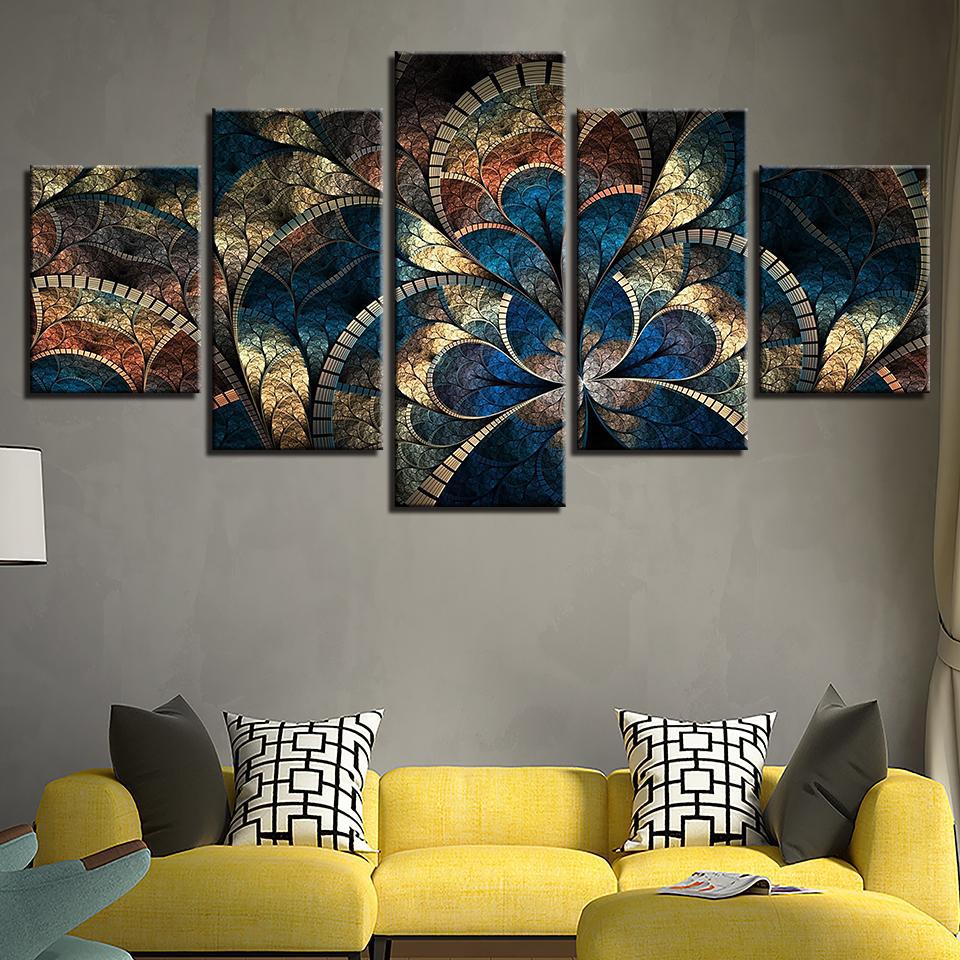 Cool Abstract Flower Painting 5 Piece Canvas Wall Art