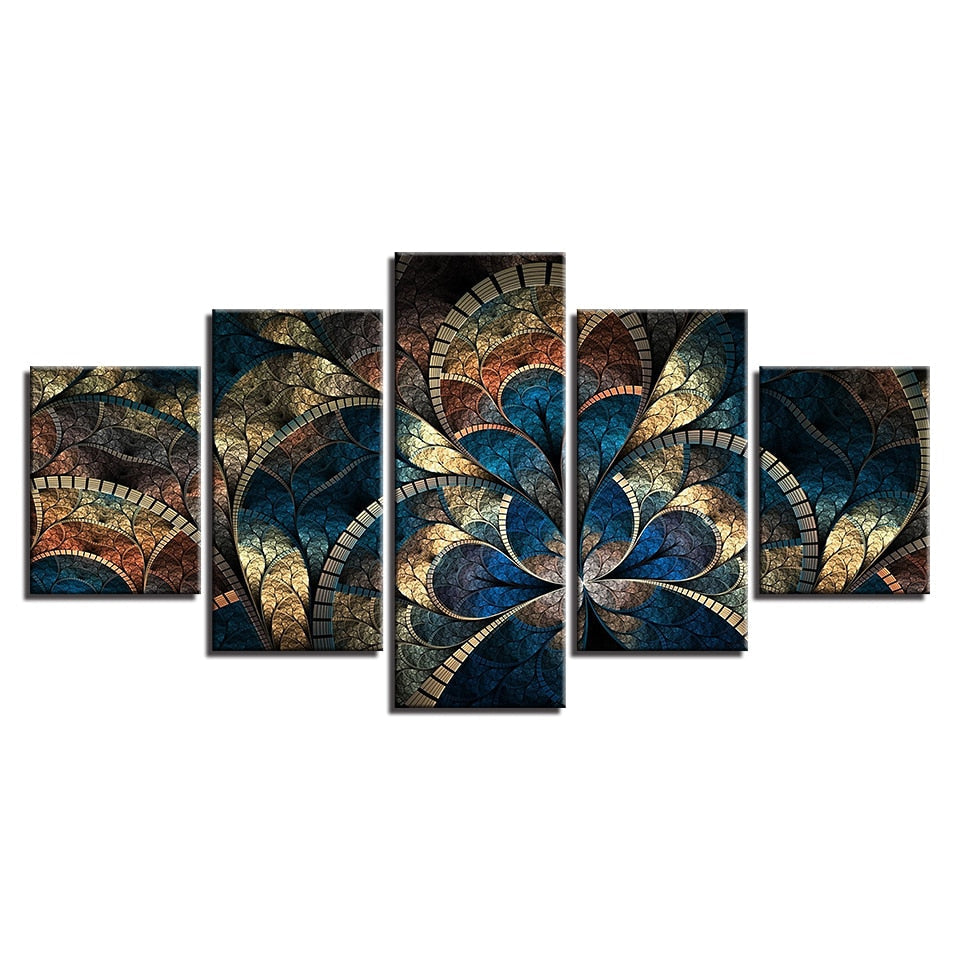 Cool Abstract Flower Painting 5 Piece Canvas Wall Art