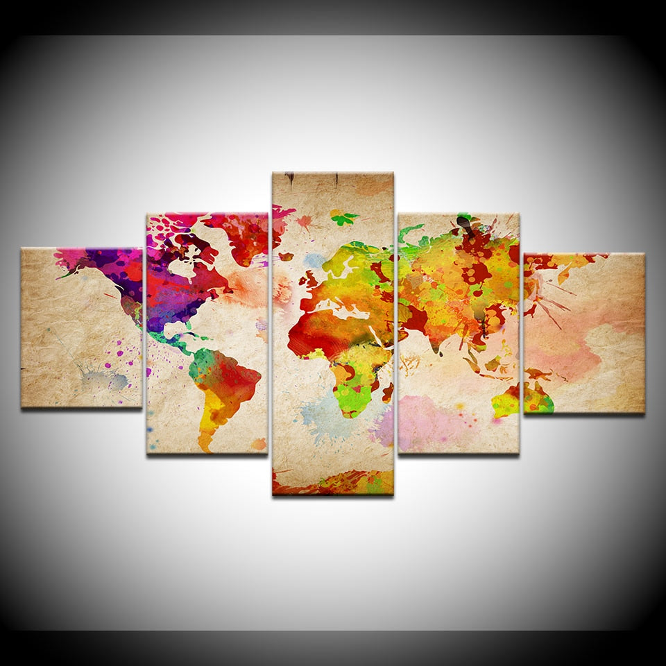 Retro Vintage World Earth Globe Map Framed 5 Piece Canvas Wall Art