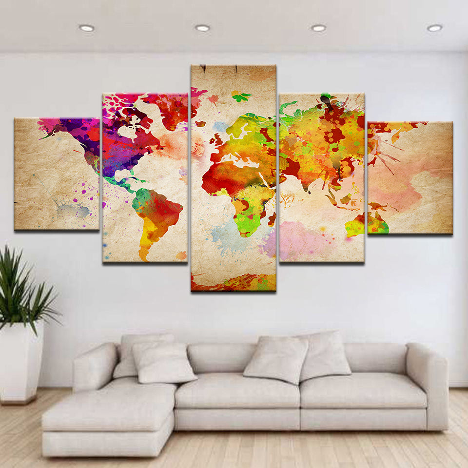 Retro Vintage World Earth Globe Map Framed 5 Piece Canvas Wall Art