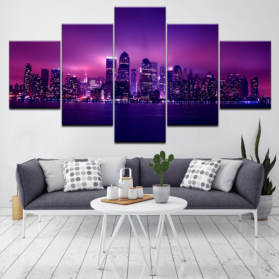 New York City Panoramic NYC USA Skyline Cityscape Framed 5 Piece Canvas Wall Art