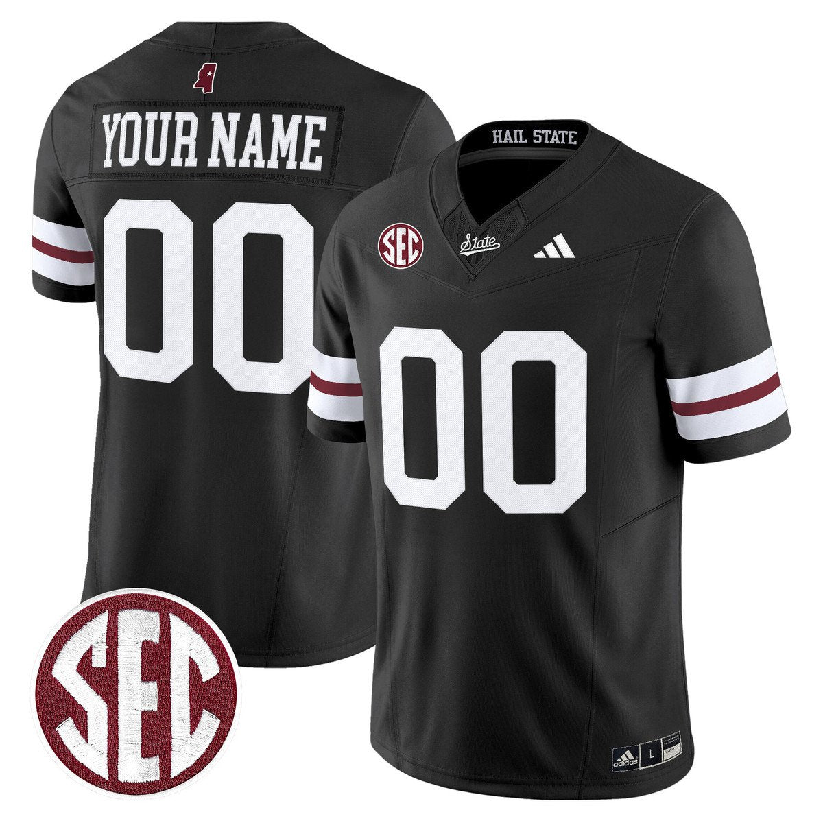 Custom Mississippi State Bulldogs Jersey Name, Number Dark Mode Stitched Black